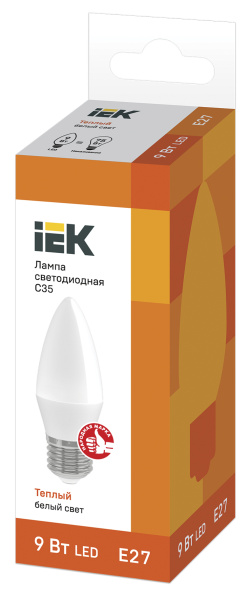Купить IEK Лампа светодиодная ECO C35 свеча 9Вт 230В 3000К E27