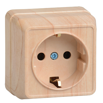 IEK OKTAVA РС20-3-ОС Розетка 1местн. c з/к 16А откр.уст. (сосна)