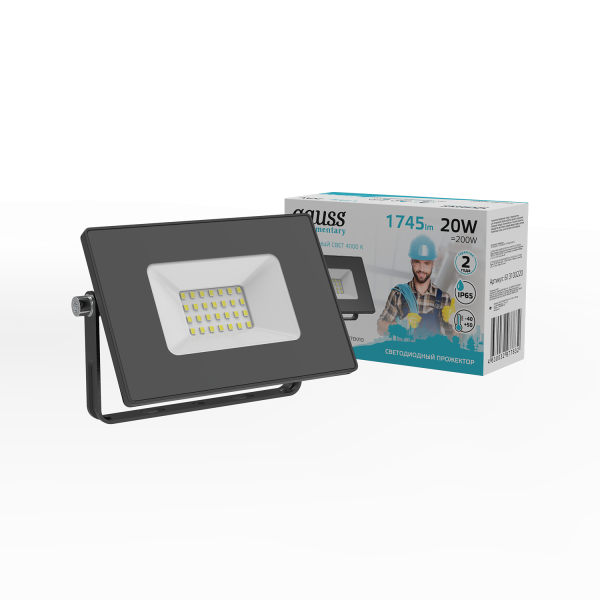 Купить Gauss Прожектор Elementary 20W 1745lm 4000К 200-240V IP65 черный LED 613100220