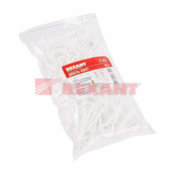 Купить Дюбель-хомут 6-12 белый прямоугольный (100 шт.) Rexant 07-4612