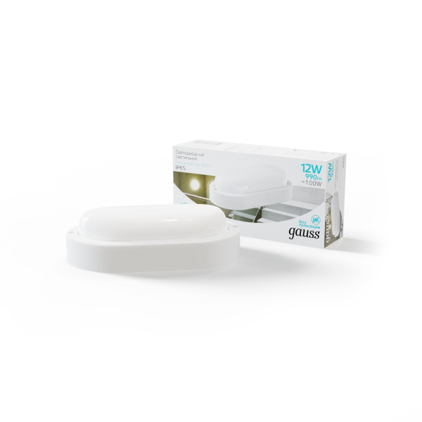 Купить Gauss Светильник ЖКХ UNIVERSAL овал 12W 940lm 4000K 160-260V IP65 198*96*53 белый LED 161411212