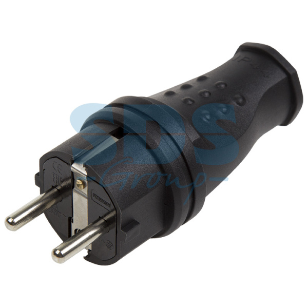 PROconnect Вилка прямая влагозащищенная с/з 16 А, IP44 черная каучук 11-8521