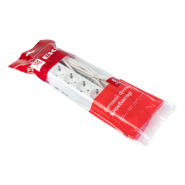 Купить EKF PROxima Сетевой фильтр 6*3м 10А/2,2 кВт с выкл. c/з ПВС 3х0,75 Блокбастер