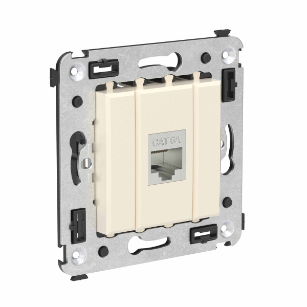 Купить DKC Компьютерная розетка RJ-45 без шторки в стену, кат.6А одинарная экранированная, "Avanti", "Ванильная дымка"