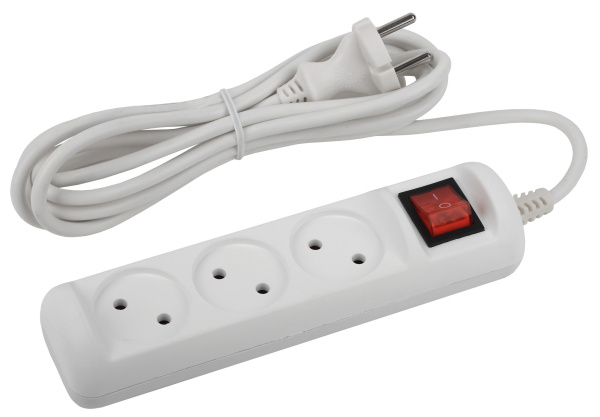 ЭРА Удлинитель электрический U-3s-3m-2x1 без заземления c выключателем 3 розетки 3м ПВС 2x1мм2 10А