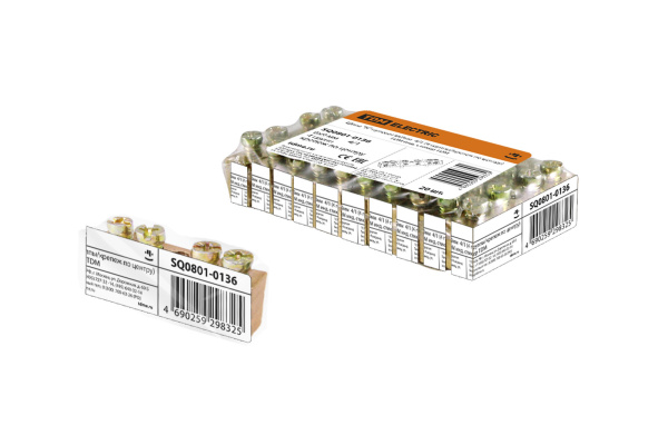 TDM Шина "N" нулевая 6х9мм  4/1 (4 группы/крепеж по центру) инд. стикер SQ0801-0136