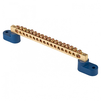 EKF PROxima Шина "0" N (8х12мм) 18 отверстий латунь 2 синих угловых изолятора
