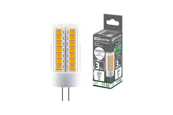 TDM Лампа светодиодная G4-3 Вт-230 В-6500 К, SMD, 16x43 мм SQ0340-0212