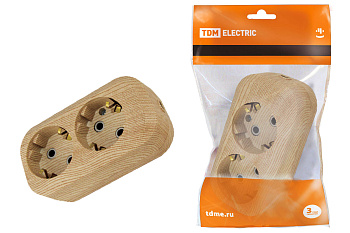 TDM Колодка розеточная 2 гнезда 2П+З 16А 250В "Эко" (сосна) SQ1806-0046