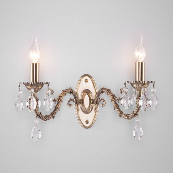 Eurosvet Классическое бра с хрусталем 10102/2 античная бронза/прозрачный хрусталь Strotskis a044789