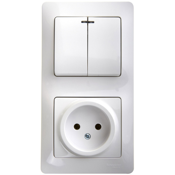 Systeme Electric Glossa Бел Блок: розетка и 2-кл. выключатель с подсветкой