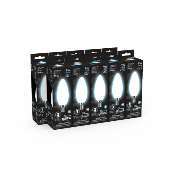 Купить Gauss Лампа Filament Свеча 9W 610lm 4100К Е14 milky LED 103201209