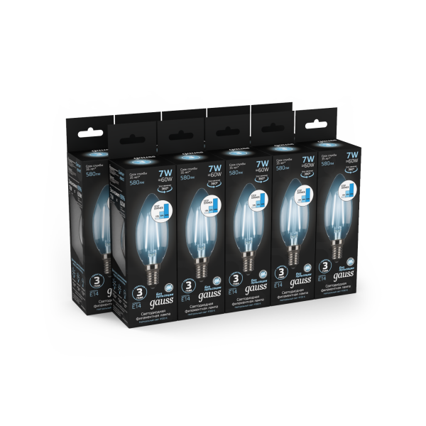 Купить Gauss Лампа Filament Свеча 7W 580lm 4100К Е14 шаг. диммирование LED 103801207-S