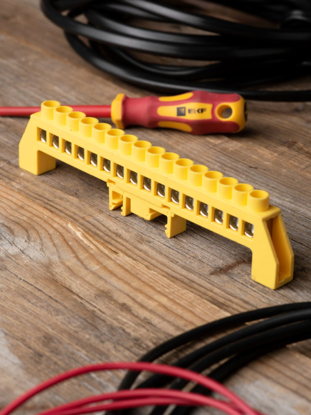 Купить EKF PROxima Шина "0" РЕ (8х12мм) 16 отверстий латунь желтый нейлоновый корпус комбинированный