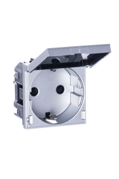 Купить ABB NIE Zenit Серебро Розетка с/з с защитными шторками с крышкой 2 мод 2CLA228810N1301