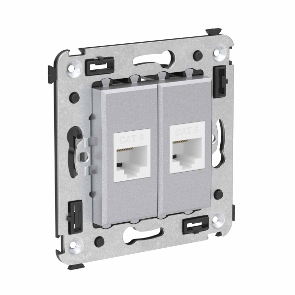 Купить DKC Компьютерная розетка RJ-45 без шторки в стену, кат.6 двойная, "Avanti", "Закаленная сталь"