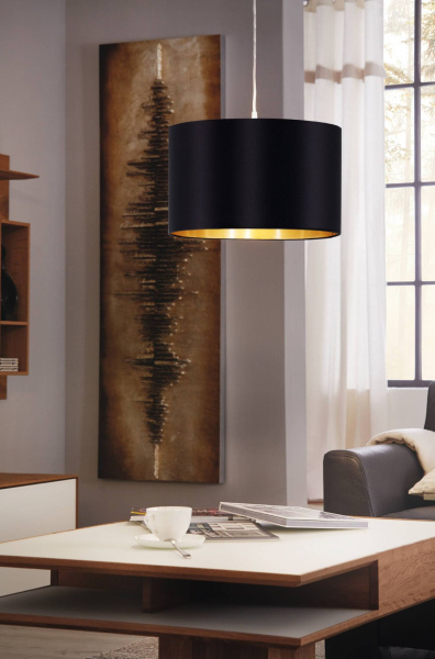 Купить Eglo 31599 Подвес MASERLO, 1х60W (E27), Ø380, никель матовый/текстиль, черный, золотой