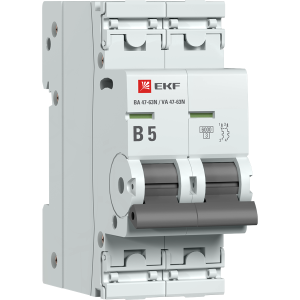 EKF Автоматический выключатель 2P 5А (B) 6кА ВА 47-63N PROxima M636205B
