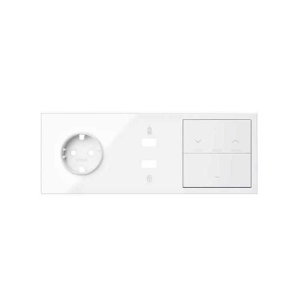 Simon 100 Белый глянец Кит 3 поста, фронт. Накладка на 1 розетку Schuko + 1 з/у 2xUSB + 1 клавиша выключателя + 1 клавиша жалюзи 10020306-130