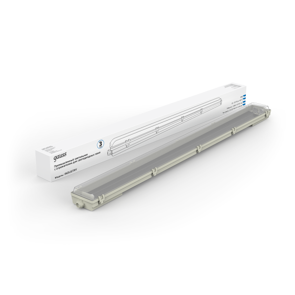 Купить Gauss Светильник линейный СПП-Т8-G13 INDUSTRY 220-230V IP65 1260*107*61мм для LED ламп 2х1200мм 909410212