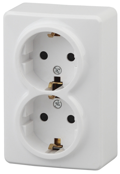 ЭРА 11А-2206-01 Розетка 2х2P+E Schuko со шторками, 16A-250В, ОУ, Эксперт, Al+Cu, Белый