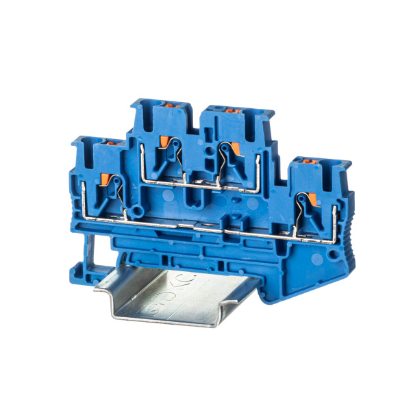 DKC Nuputuk Клемма двухуровневая, зажим push-in, 4 точки подключения, 2.5 кв.мм, синяя