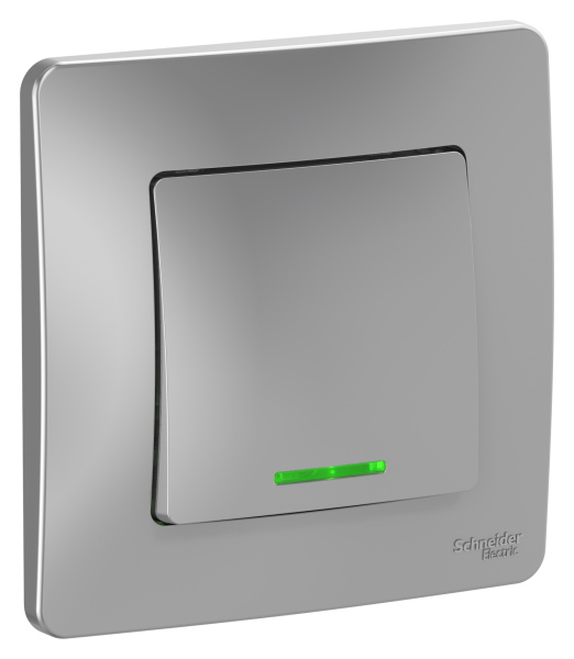 Купить Systeme Electric Blanca внутр Алюминий Переключатель 1-клавишный с подсветкой, 10А, 250B