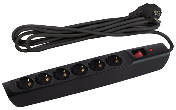 ЭРА Сетевой фильтр SFX-6es-2m-B с надежной защитой с заземлением с выключателем 6 розеток 2м 10А черный
