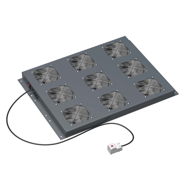 Купить DKC Потолочный модуль 9 вентиляторов с термостатом для крыши напольных 19" IT-корпусов ДКС серии CQE шириной 800мм, RAL7011