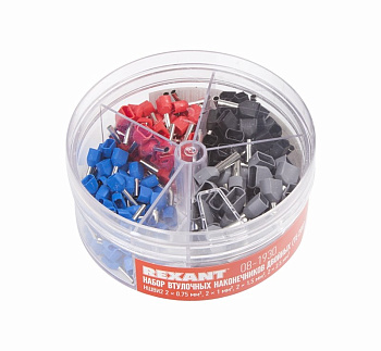 Набор втулочных наконечников двойных НШВИ2 (2х0.75мм²; 2х1мм²; 2х1.5мм²; 2х2.5мм²) в боксе (ТE-200) Rexant 08-1930