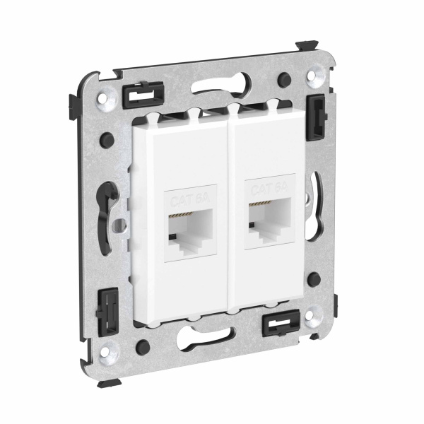 Купить DKC Компьютерная розетка RJ-45 без шторки в стену, кат.6А двойная, "Avanti", "Белое облако"