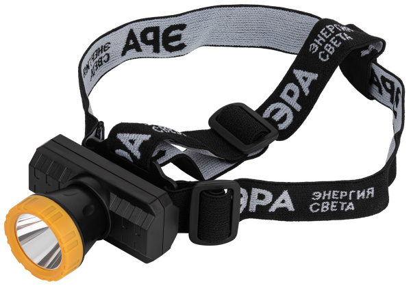 ЭРА Фонарь налобный светодиодный ЭРА GA-802 аккумуляторный мощный яркий 2 режима желто-черный