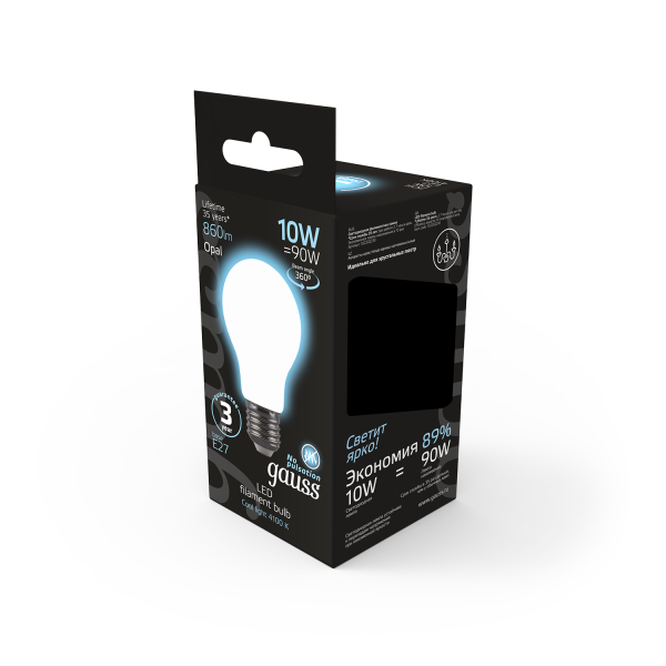 Купить Gauss Лампа Filament А60 10W 860lm 4100К Е27 milky LED 102202210