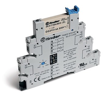 Finder Интерфейсный модуль (сборка 41.81.7.024.9024 + 93.02.0.024), твердотельное реле с таймером (мультифункциональные: AI,DI,GI,SW); выход 6A (24В D 382100249024