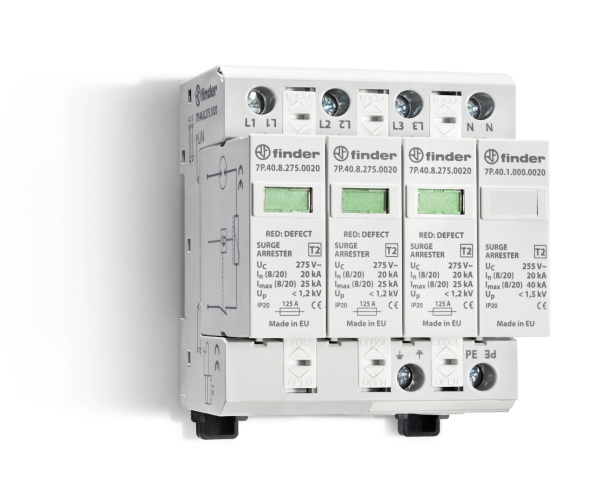 Finder УЗИП тип 2 (3 варистор/разрядник + 1 разрядник) 7P4482751020