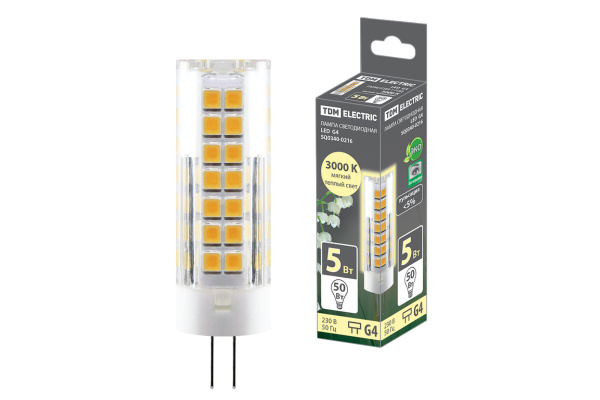 TDM Лампа светодиодная G4-5 Вт-230 В-3000 К, SMD, 16x55 мм SQ0340-0216
