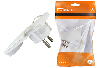 TDM Вилка угловая плоская (8 мм) белая 16А 250В SQ1806-0193