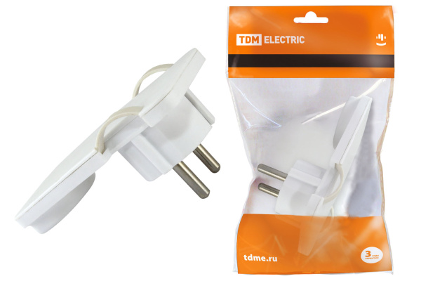 TDM Вилка угловая плоская (8 мм) белая 16А 250В SQ1806-0193