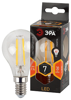 ЭРА F-LED P45-7W-827-E14 (филамент, шар, 7Вт, тепл, E14)