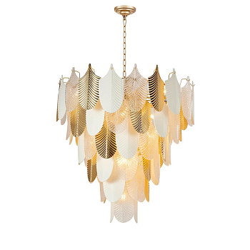 Favourite 2619-37P подвесная люстра Каркас золотого цвета, декоративные элементы из белого фарфора, полупрозрачного стекла и золотого металла