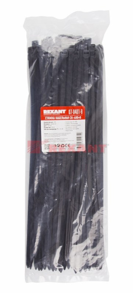 Купить Хомут nylon 400 x 7,6 мм 100 шт чёрный Rexant 07-0401-8