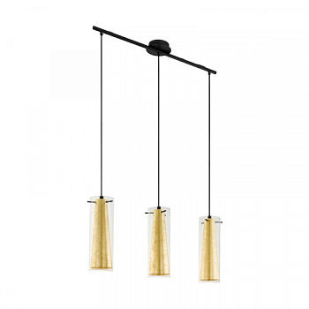 Eglo 97652 Подвес PINTO GOLD, 3х60W (E27), L725, B110, H1100, сталь, черный / стекло, прозрачный, золотой
