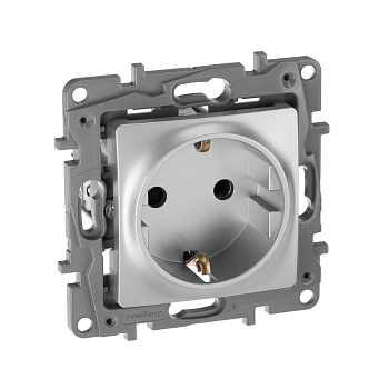 Legrand Etika Алюминий Розетка с/з со шторками, винтовые клеммы, 16А, 250 В 672422