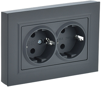 IEK BRITE Графит Розетка 2-м с/з без защ. штор. 16А в сборе РС12-3-БрГ