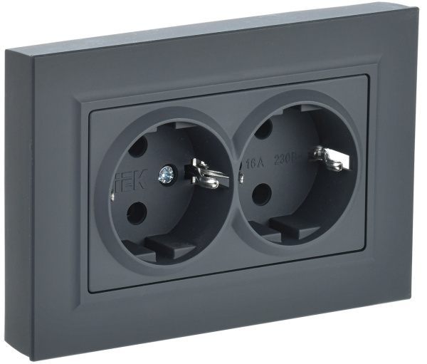IEK BRITE Графит Розетка 2-м с/з без защ. штор. 16А в сборе РС12-3-БрГ
