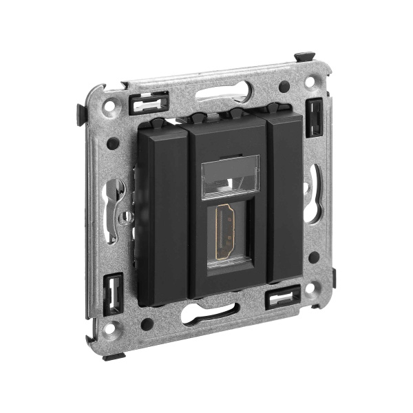 Купить DKC HDMI розетка одинарная в стену, тип А-А, "Avanti", "Черный матовый"