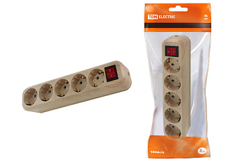 TDM Колодка розеточная 5 гнезд 2П+3 с выключателем16А 250В "Эко" (сосна) SQ1806-0055