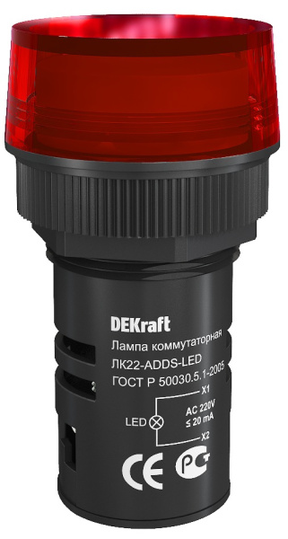 Dekraft Лампа комм. ADDS D22 КРАСНЫЙ LED 220В ЛK-22