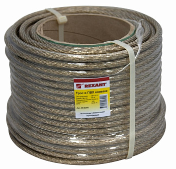 Трос стальной в ПВХ изоляции d=10.0 мм, катушка 50 метров Rexant 09-5300
