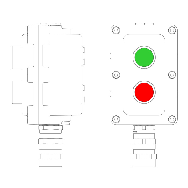 DKC Взрывонепроницаемый пост управления из алюминия LCSD-02-B-MB-P1G(11)x1-P1R(11)x1-PBMB-KA2MHK / 1Ex d IIB T5 Gb / Ex tb IIIC T95°С Db IP66